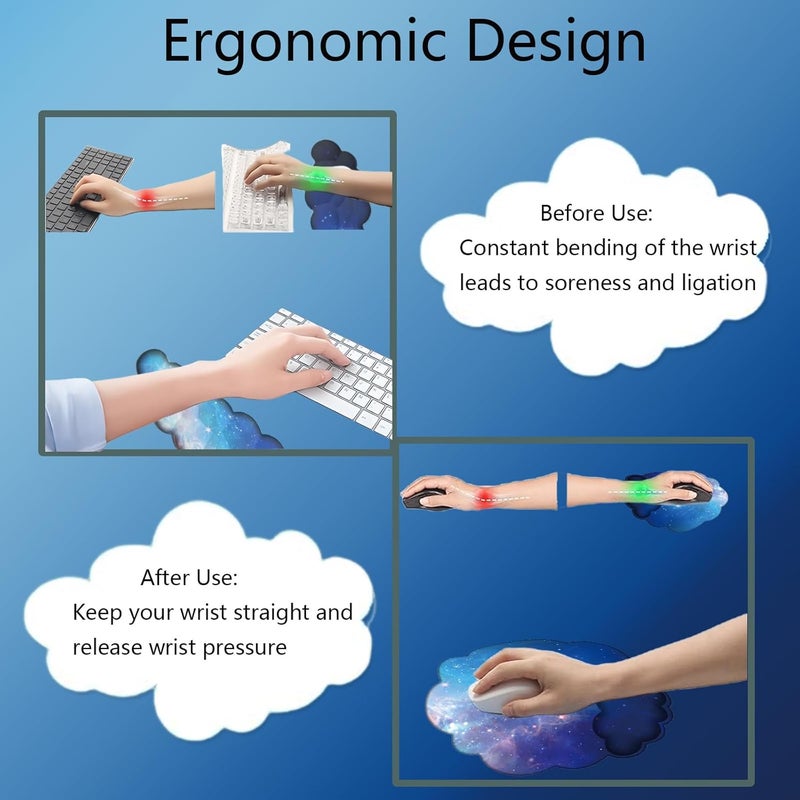 WFCYGL Cloud Wrist Rest Keyboard Galaxy Mouse Pad with Wrist Rest Ergonomic Space Wrist Pad Memory Foam Non-Slip Wrist Pad Support for Computer Laptop Gaming Home Office Relief Typing Pain Gradient Blue - Image 5